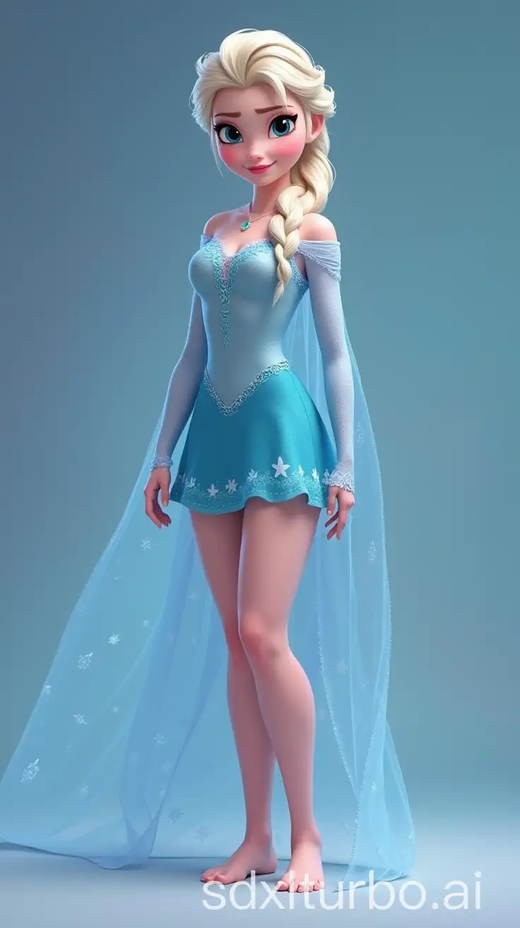 Elsa-Arendelle-in-Mini-Skirt-and-Top-Barefoot-Athletic-Pose