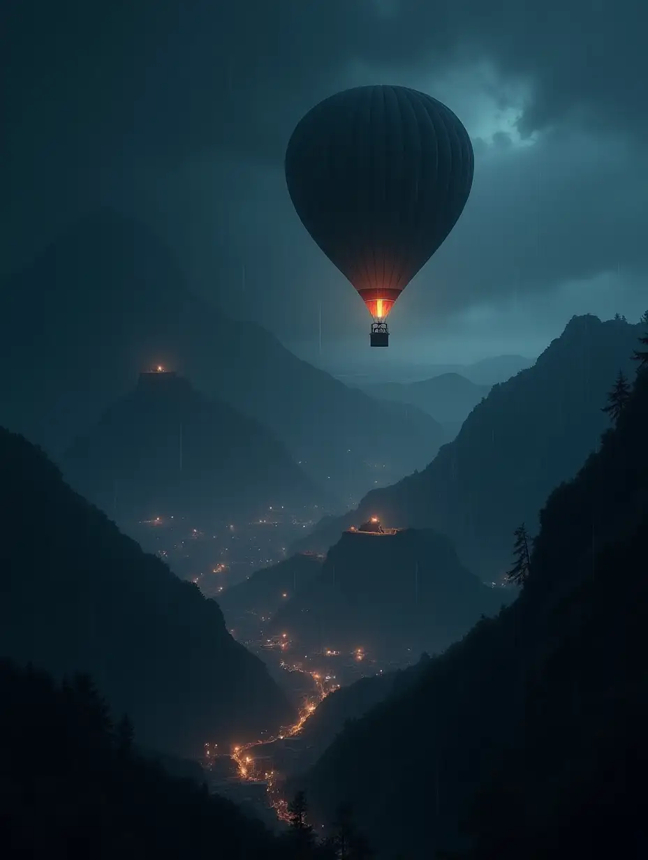 Dark-Fantasy-Hot-Air-Balloon-Over-Ancient-City-on-Stormy-Winter-Night