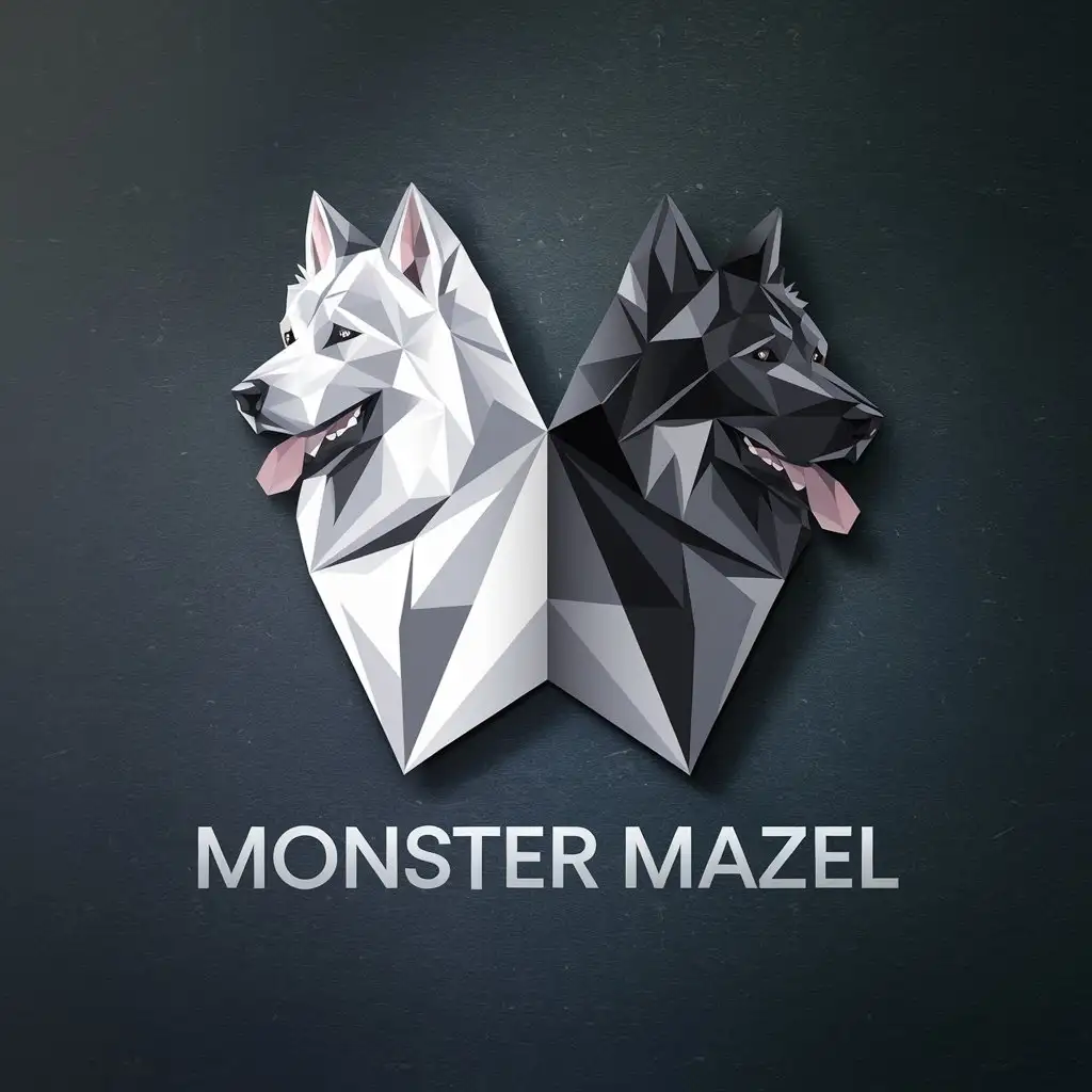 LOGO Design for Monster Mazel Samoyed Svensk Lapphund Dogs with Light Origami Style on Dark Steel Blue Background