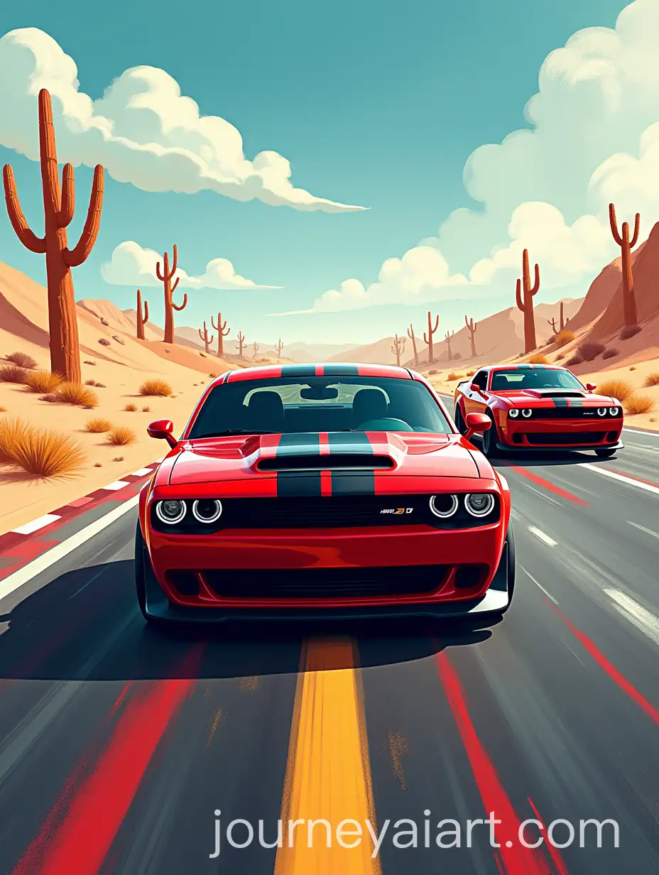 Red-and-Black-Dodge-Challenger-Hellcats-Racing-Across-the-Finish-Line-on-a-Desert-Road