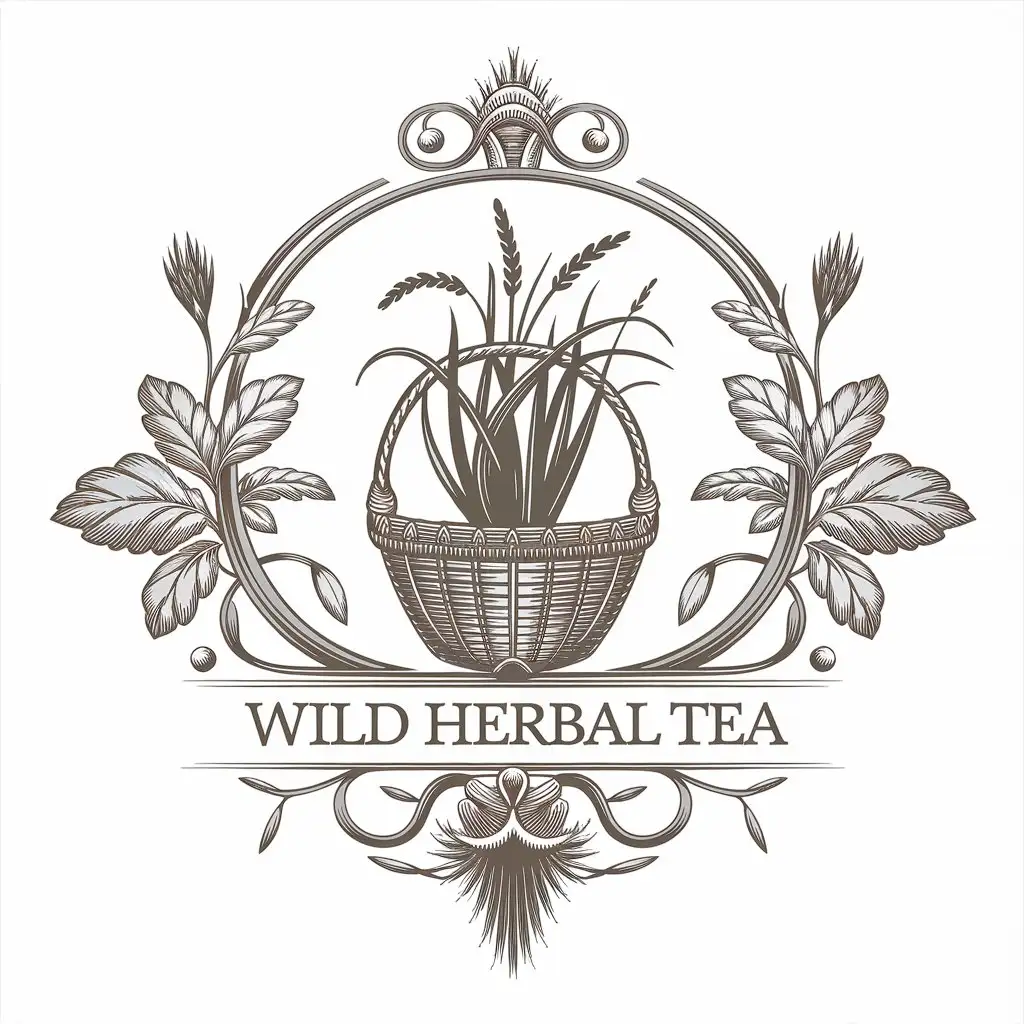 LOGO Design for Wild Herbal Tea Vector Design Featuring Herb of Grass in a Tea Basket