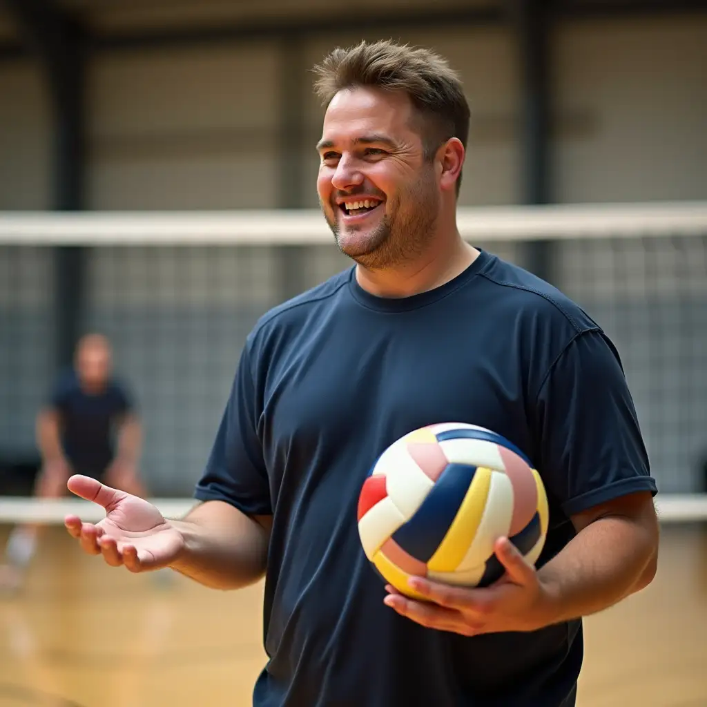 20YearOld-Man-with-Kind-Smile-Holding-Volleyball-in-Gym-Facing-Opponents