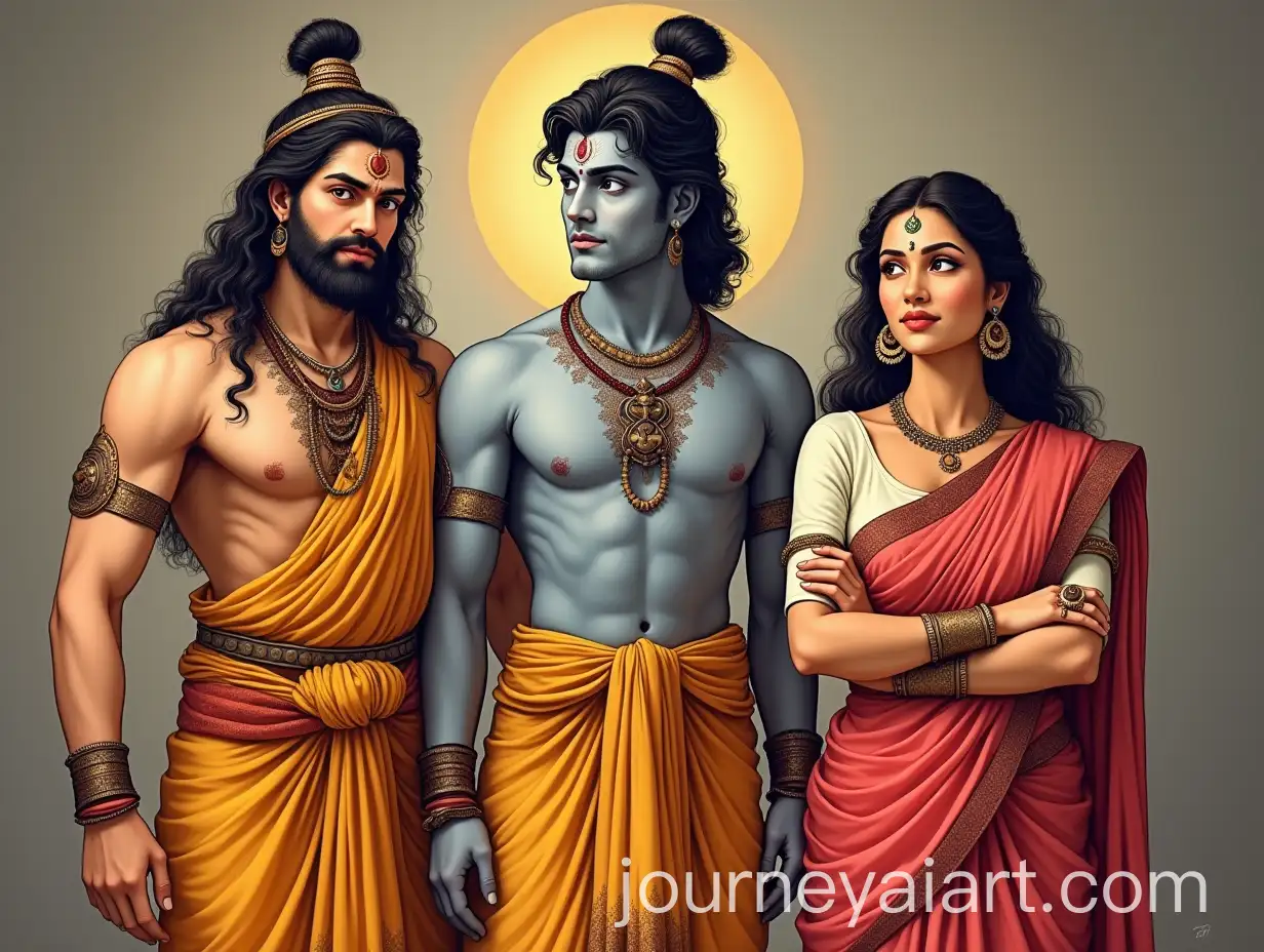 Lakshman-Ram-and-Sita-in-a-Mythological-Forest-Setting