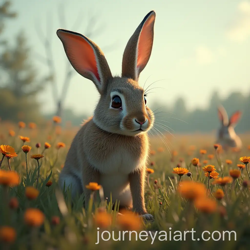 Scary-Rabbit-in-Wilderness-Field-with-Flowers