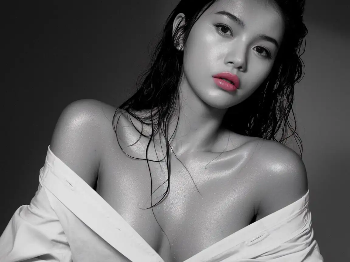 Stunning-Young-Chinese-Woman-with-Crimson-Lips-in-Monochrome