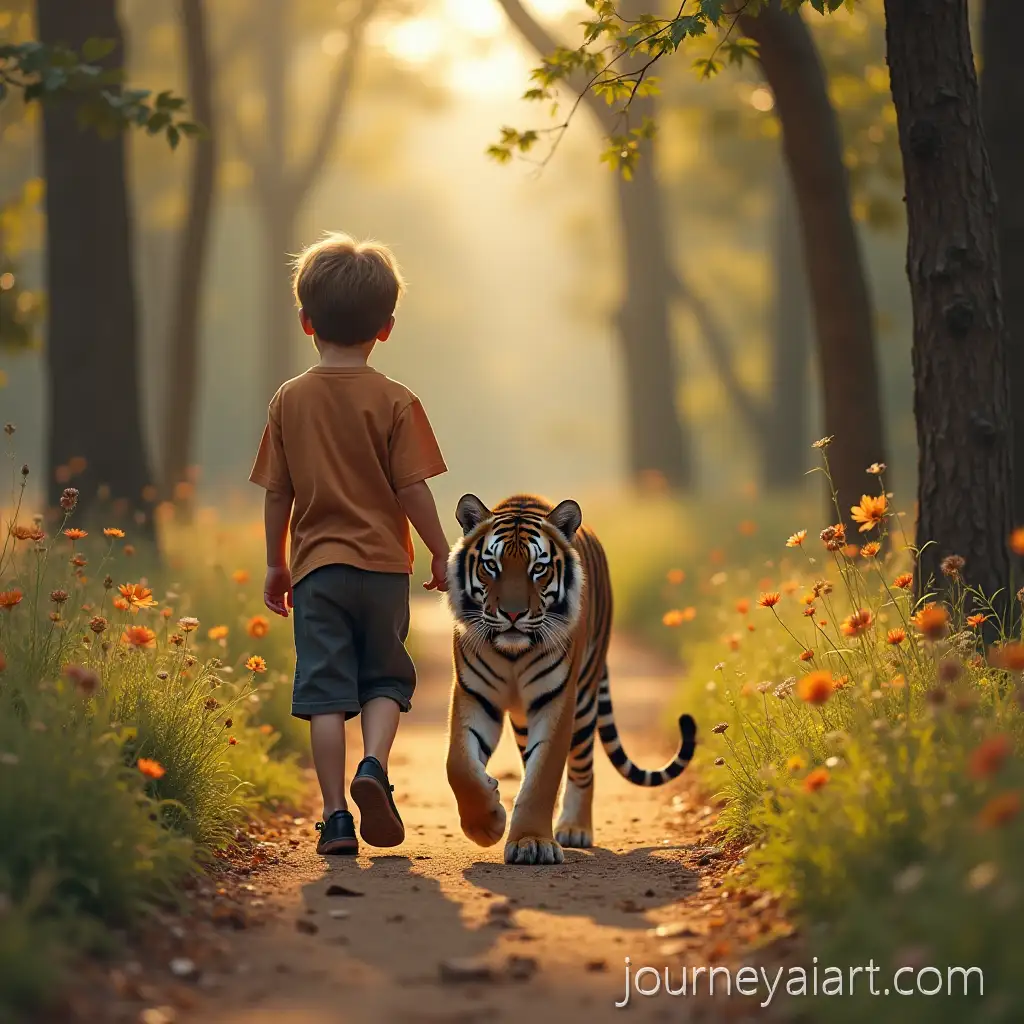 Young-Boy-Walking-with-Majestic-Tiger-in-Lush-Forest