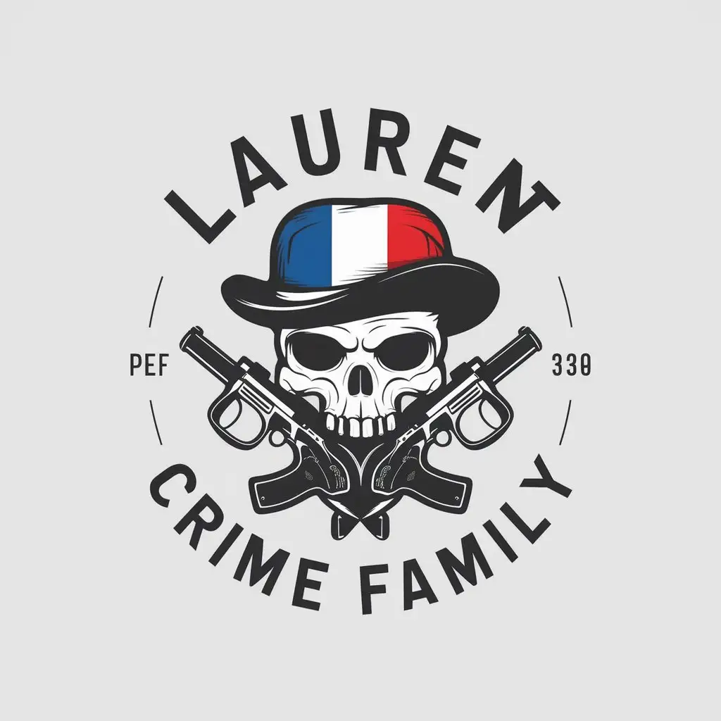 LOGO Design For Laurent Crime Family Vector Design with Tommy Gun Skull and French Flag Theme