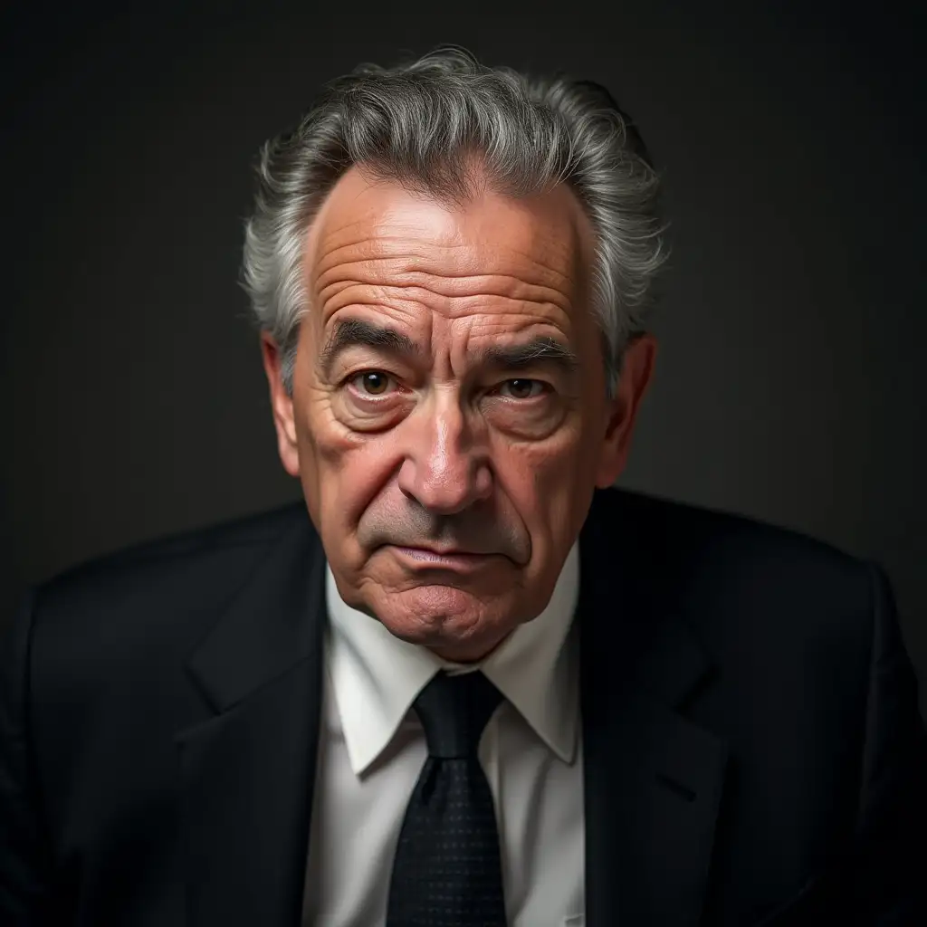 MiddleAged Man in Formal Black Suit and Tie