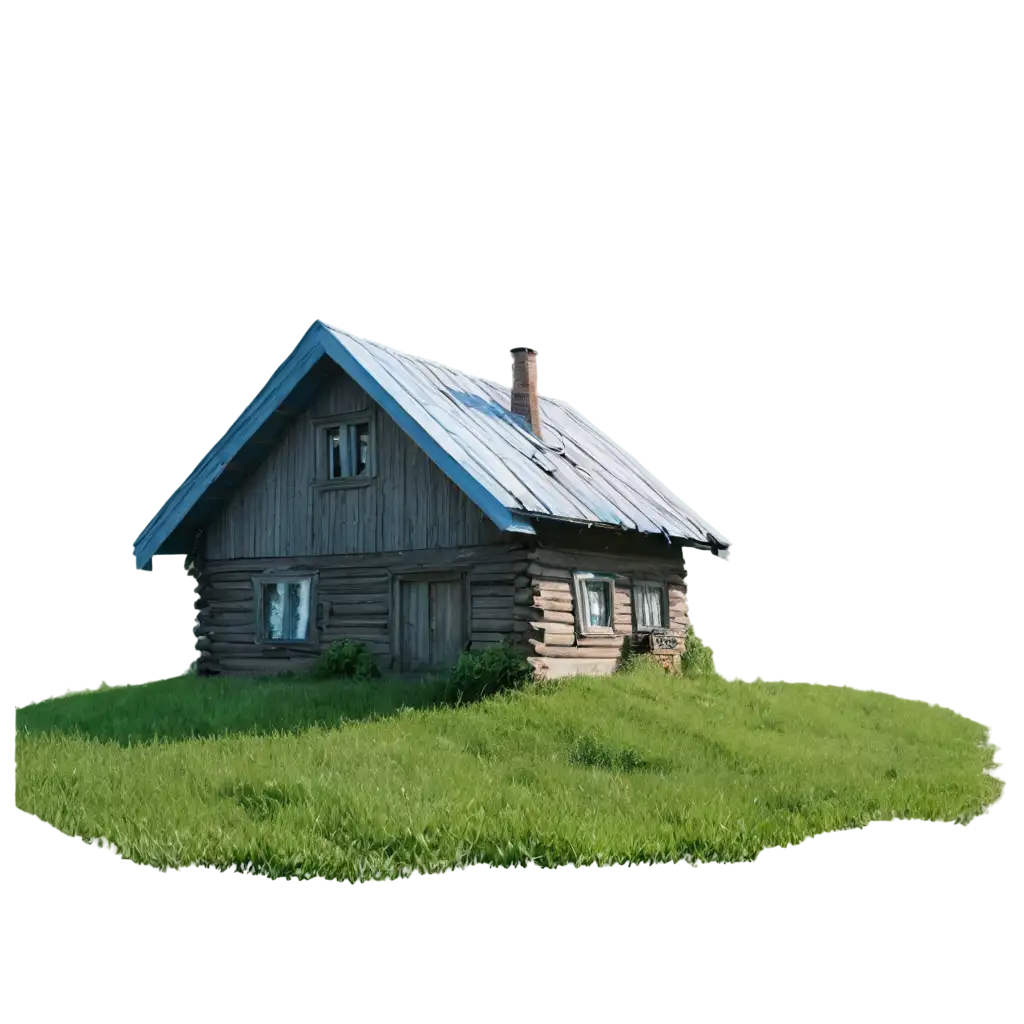 Slavic-Hut-PNG-Image-Detailed-Blue-Roofed-House-on-Green-Grass