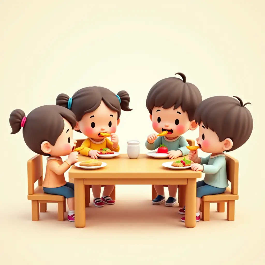 Chibi-Style-Kindergarten-Children-Eating-Snacks-at-a-Table