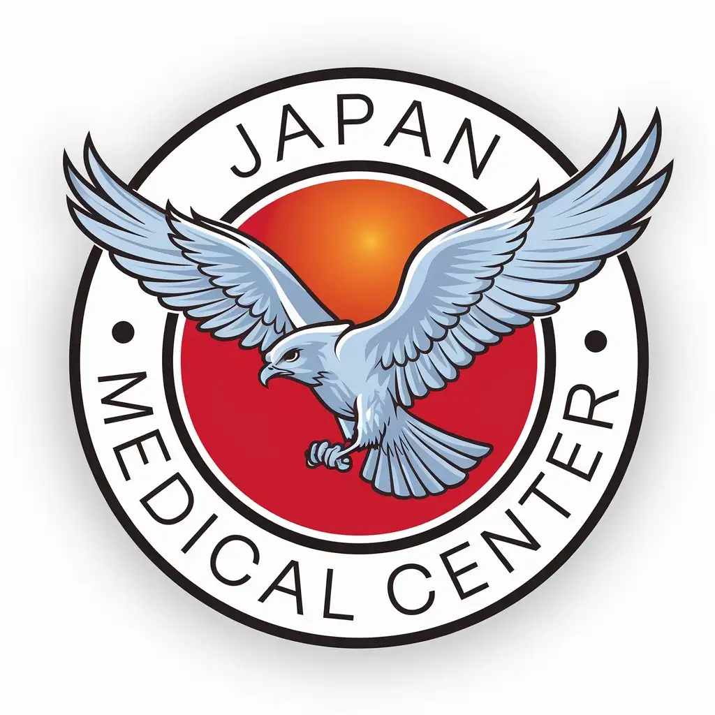 LOGO Design for Japan Medical Center Dynamic Red Circle with Light Blue Hawk Symbolizing Strength and Care