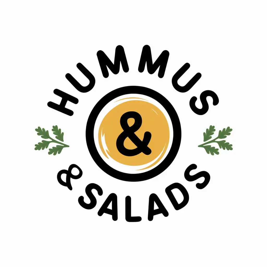 Logo-Design-for-Hummus-Salads-Fresh-Green-with-Hummus-Bowl-and-Salad-Leaves