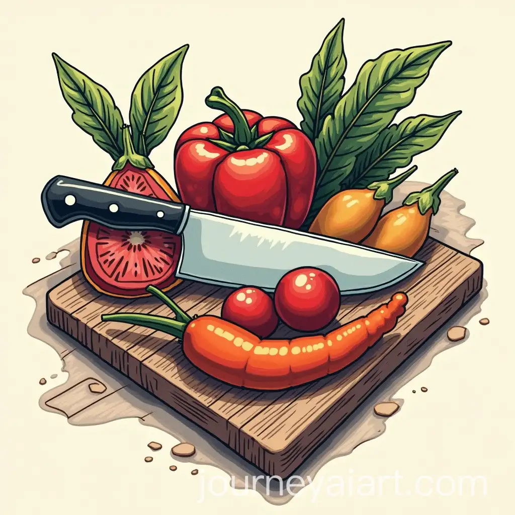American-Traditional-Tattoo-Design-Cleaver-Cutting-Vegetables-on-Wooden-Board