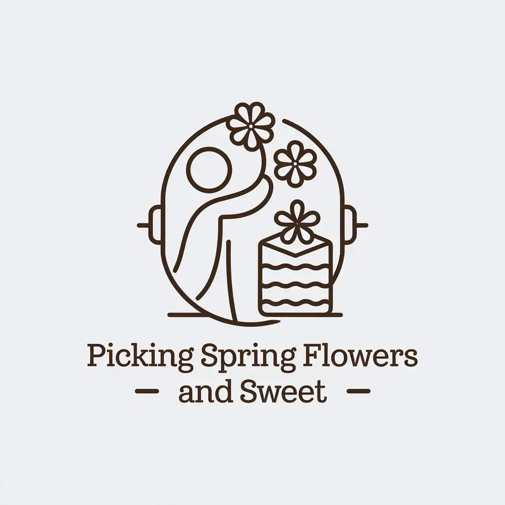 a vector logo design,with the text "picking spring flowers and sweet", main symbol:Baking/Desserts/Fresh flowers/Floral art/Simple,Minimalistic,be used in Retail industry,clear background