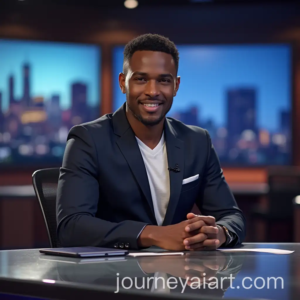 Handsome-Young-Black-Man-Journalist-at-TV-Studio-Table