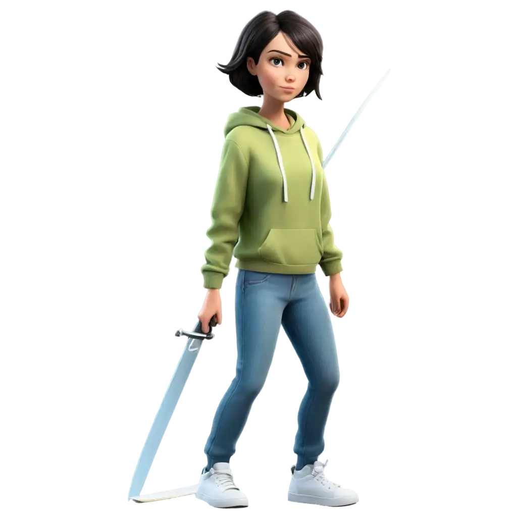 Attractive-Female-Character-with-Sword-and-Skateboard-Grim-and-Sinister-PNG-Image