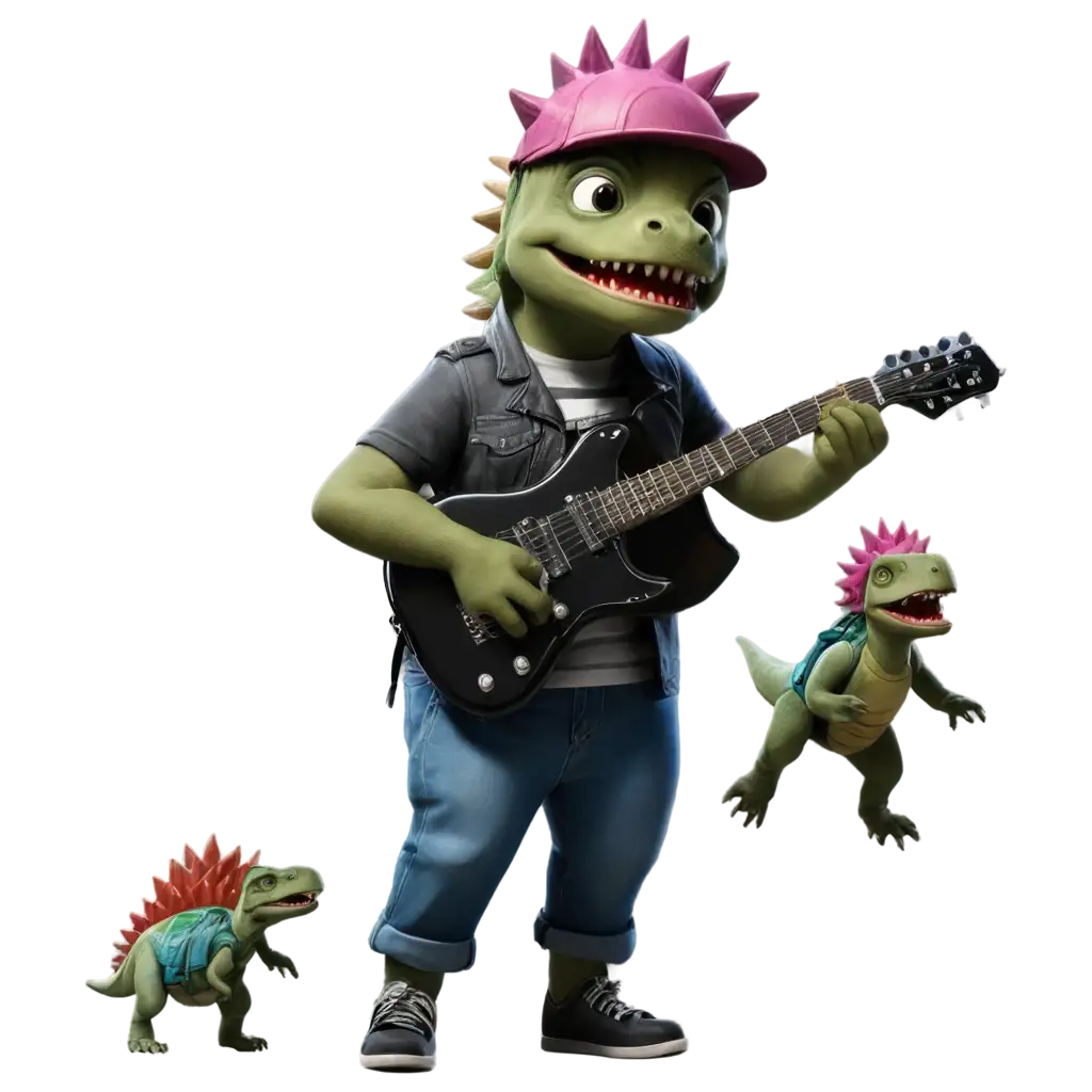 Dino-Family-in-2D-Punk-Rock-Style-PNG-HighQuality-Digital-Artwork