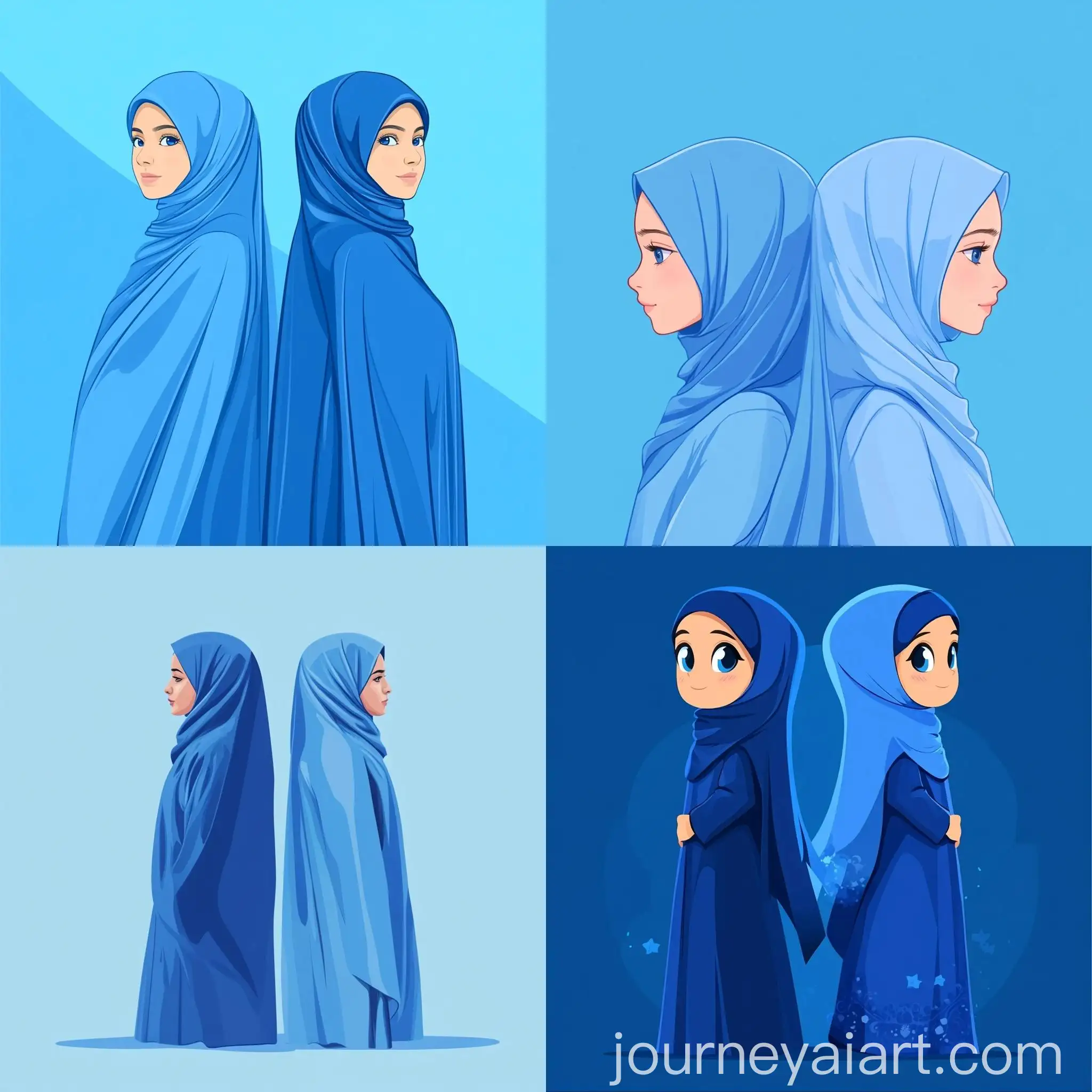 Muslim-Girls-in-Blue-Hijabs-Standing-BacktoBack-on-Telegram-Icon-Background