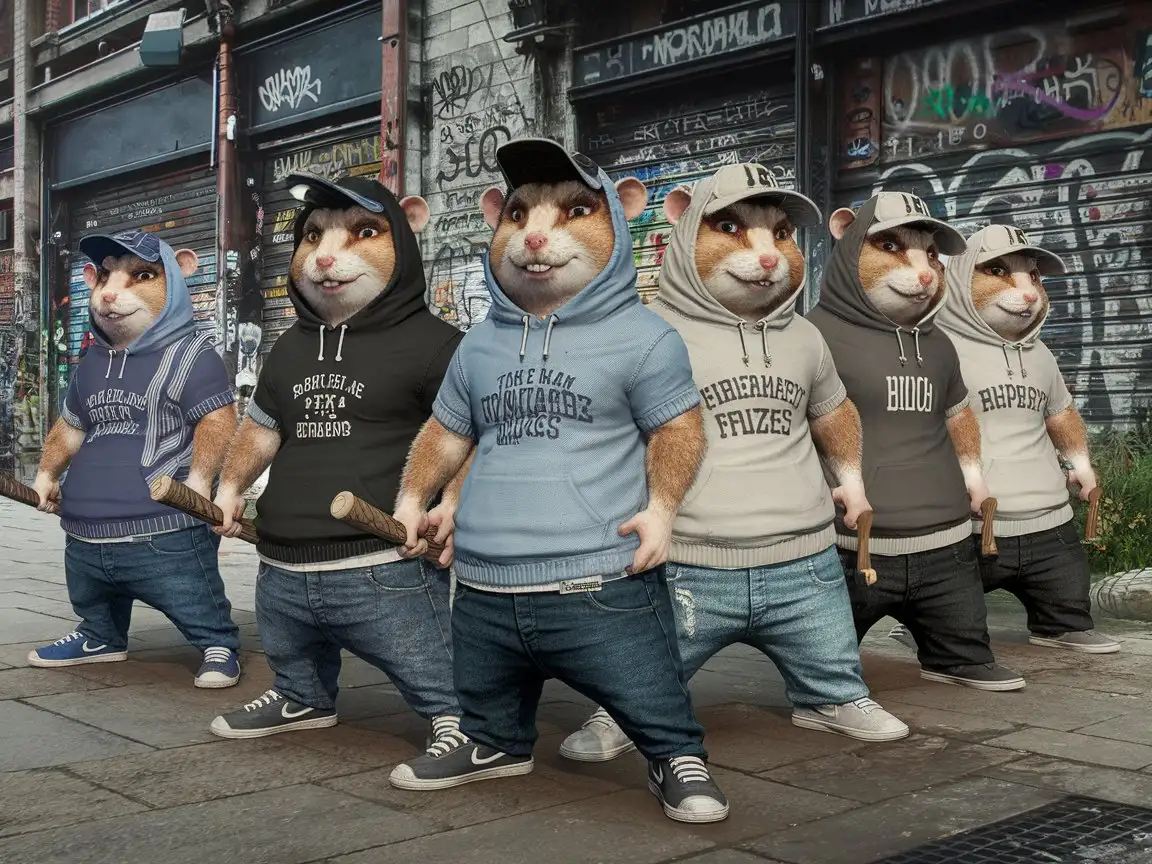 Cartoon-Gang-of-Hooligan-Hamsters-in-Street-Style-on-Ghetto-Street