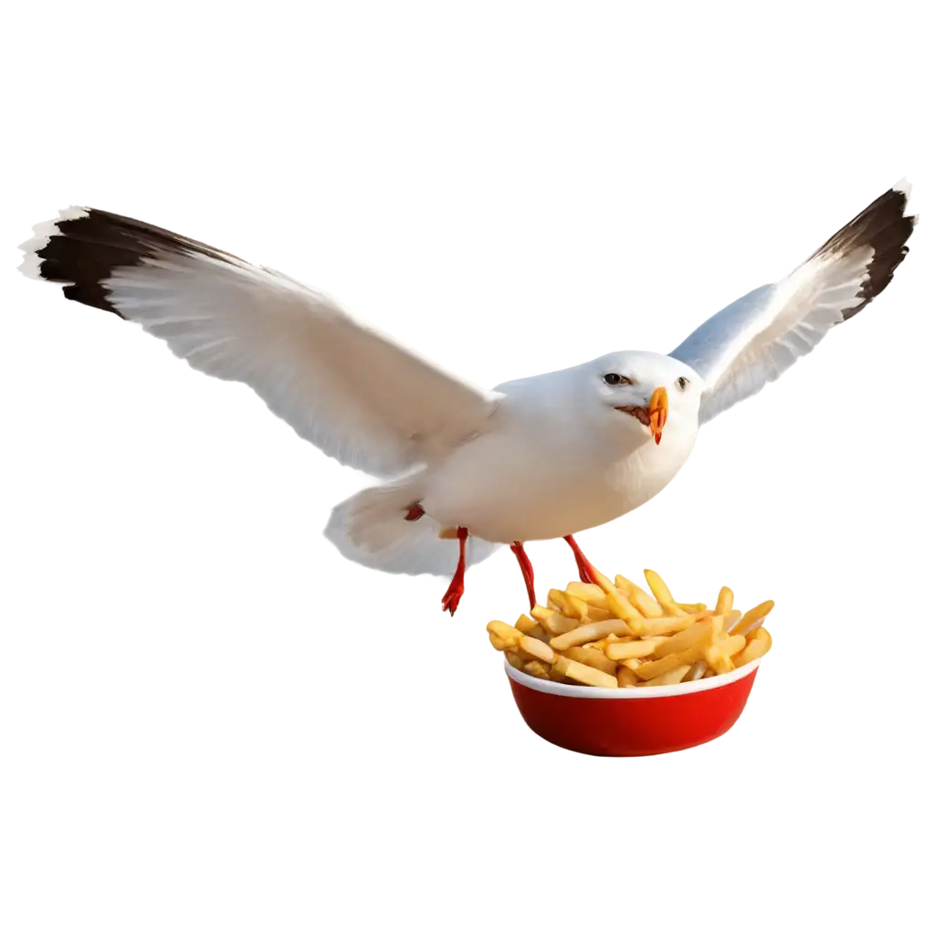 seagull eating french fries