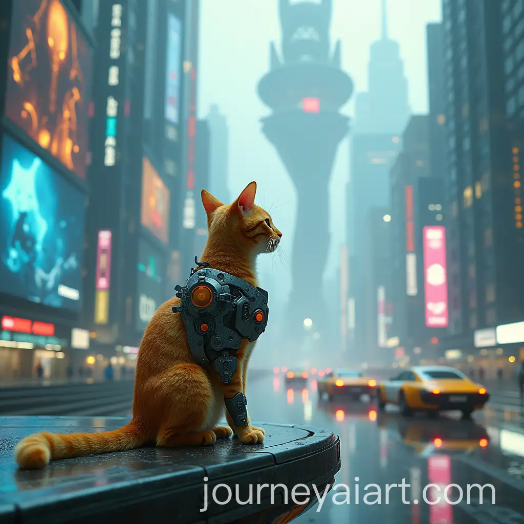 Golden-Cat-in-Robotic-Suit-in-Futuristic-HighTech-City-with-Holographic-Billboards