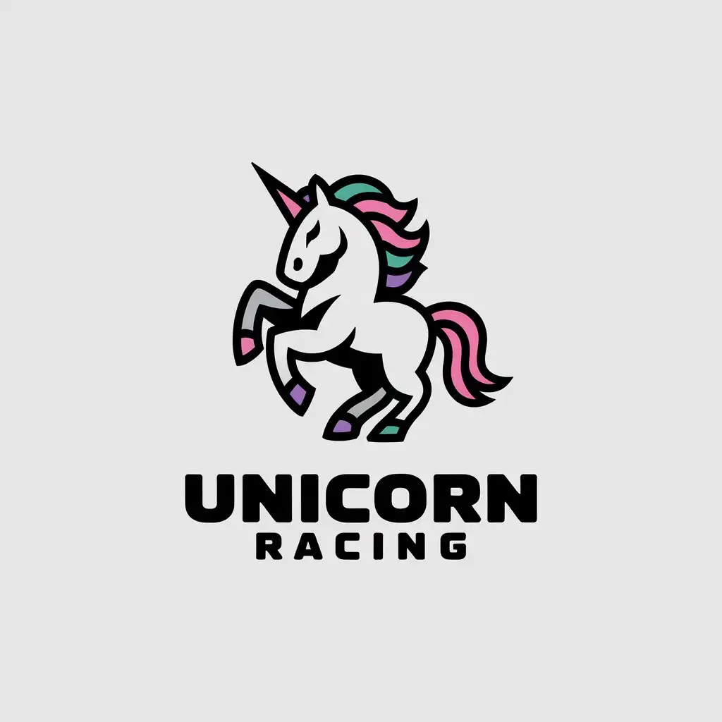 LOGO Design for Unicorn Racing Mighty Unicorn in Minimalistic Style for Sports Fitness Industry