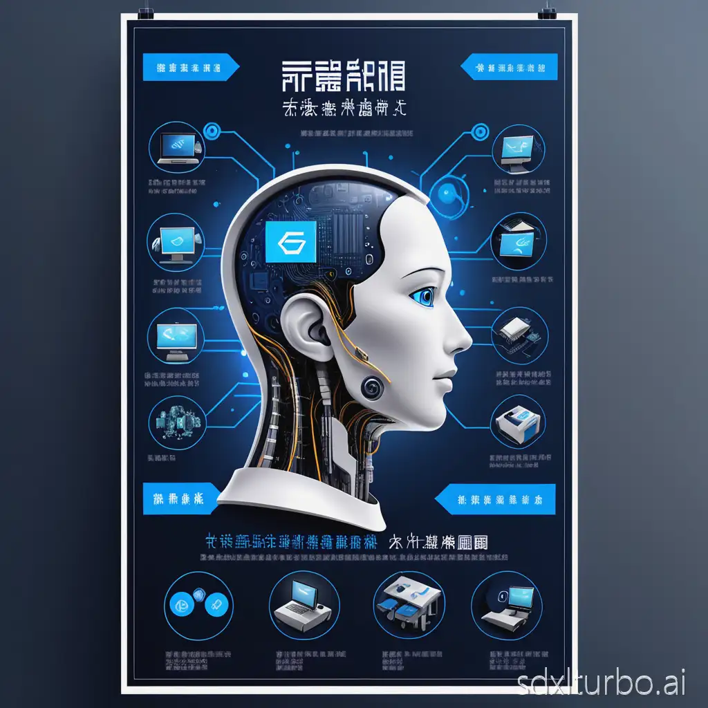 Please draw a poster for my company. My company name is Xianxing Technology, which mainly provides artificial intelligence technology services. This poster will be placed on an e-commerce platform to attract customers. You need to include common computer technology service types and artificial intelligence service types on the poster.