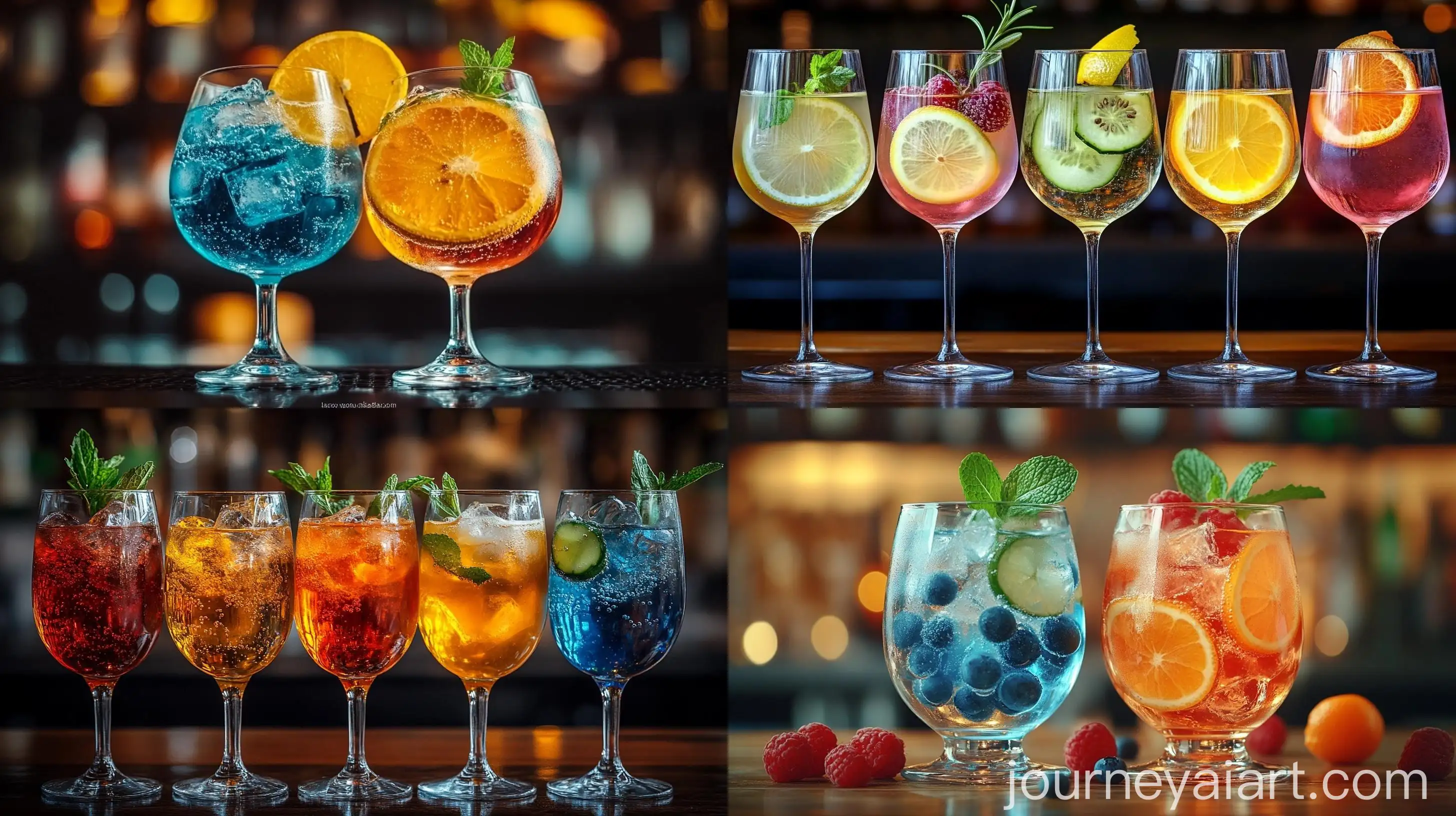Vibrant-Tree-Colorful-Gin-Tonic-Cocktails-on-Bar-Counter