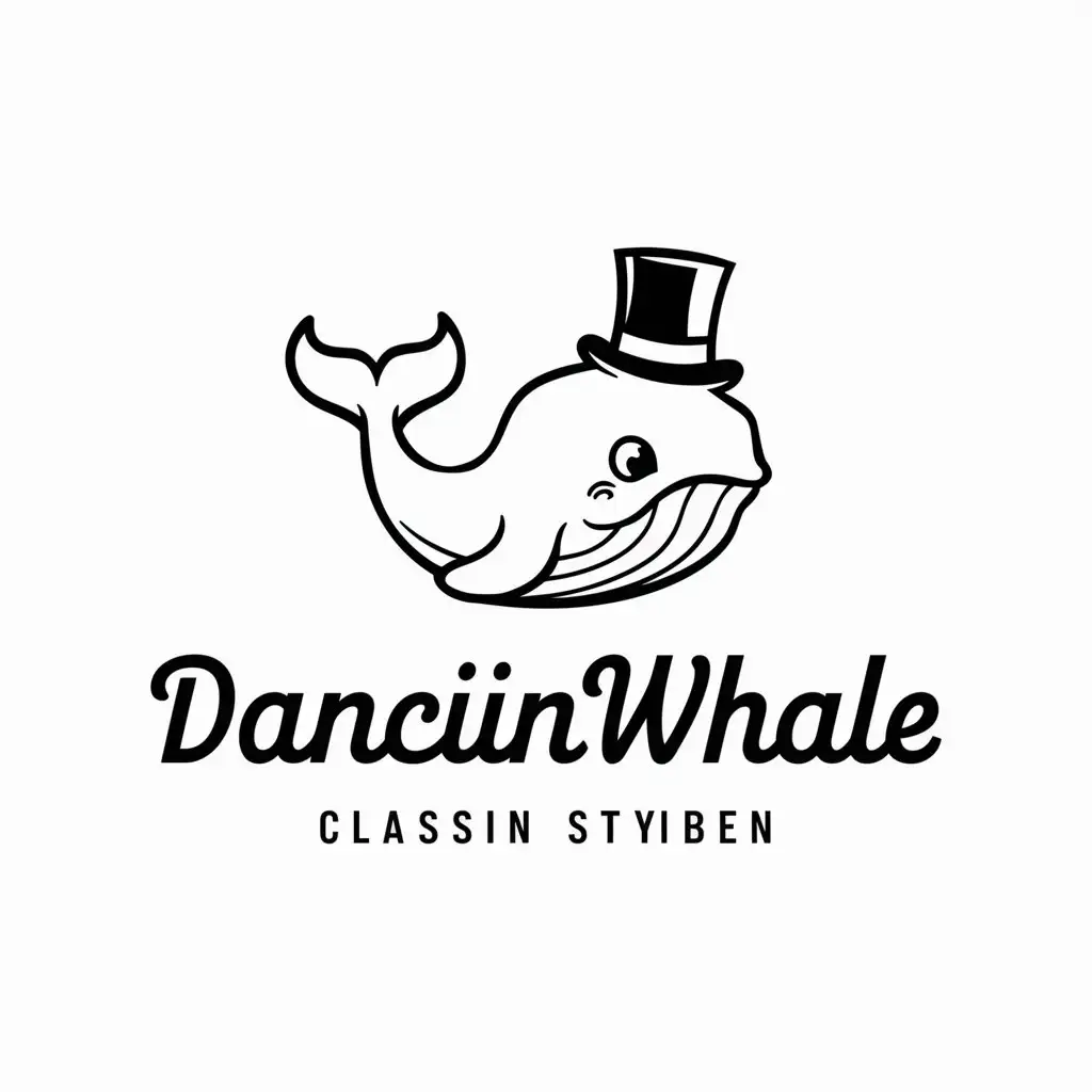 a logo design,with the text "DancinWhale", main symbol:White Whale with top hat,Moderate,be used in Others industry,clear background