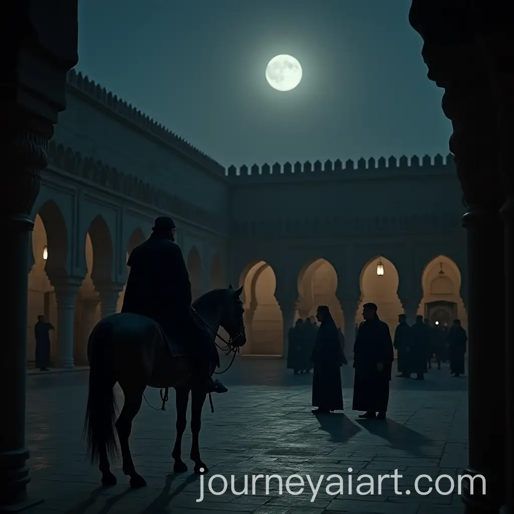 RiderAI-Art-Prompt-Expansion-in-Black-Umayyad-Uniform-Delivering-Scroll-to-Governor-Walid-ibn-Utbah-in-Moonlit-Palace-Courtyard