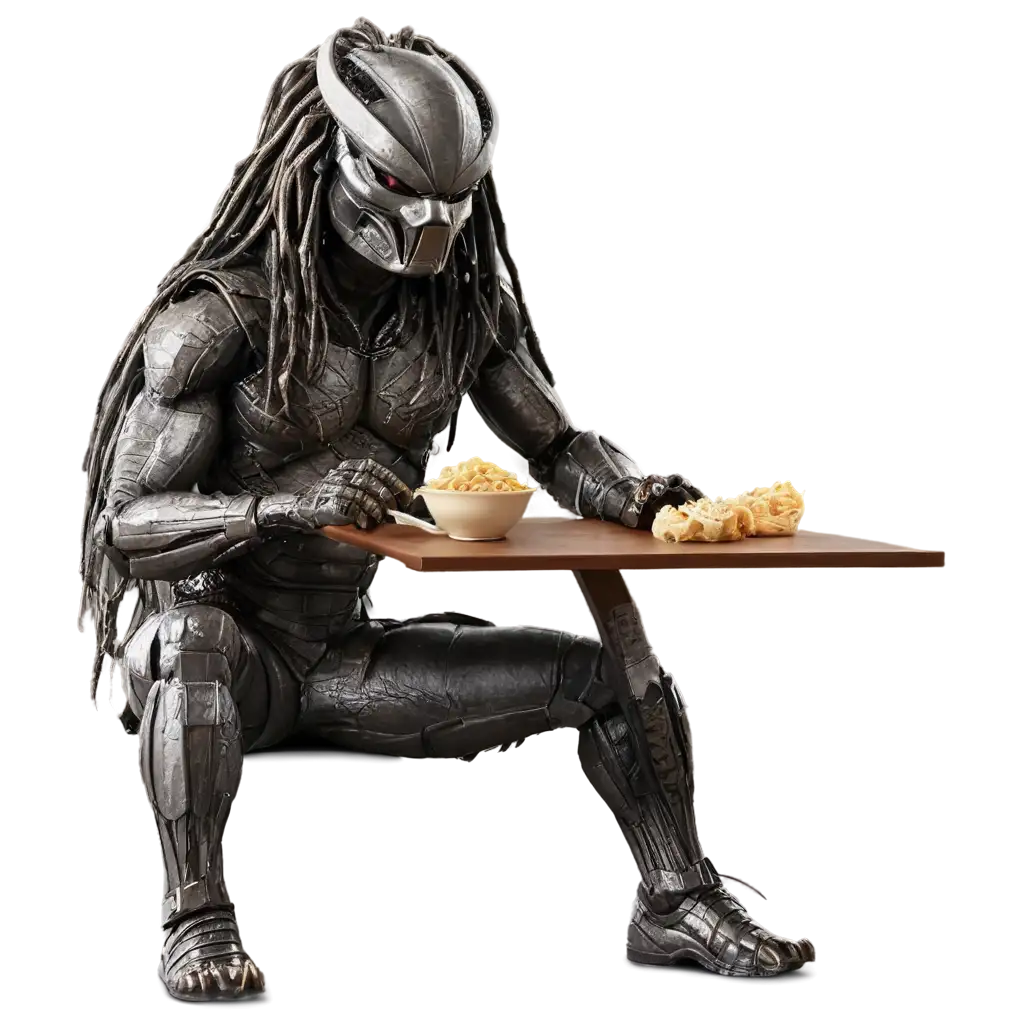 Predator eating ramen