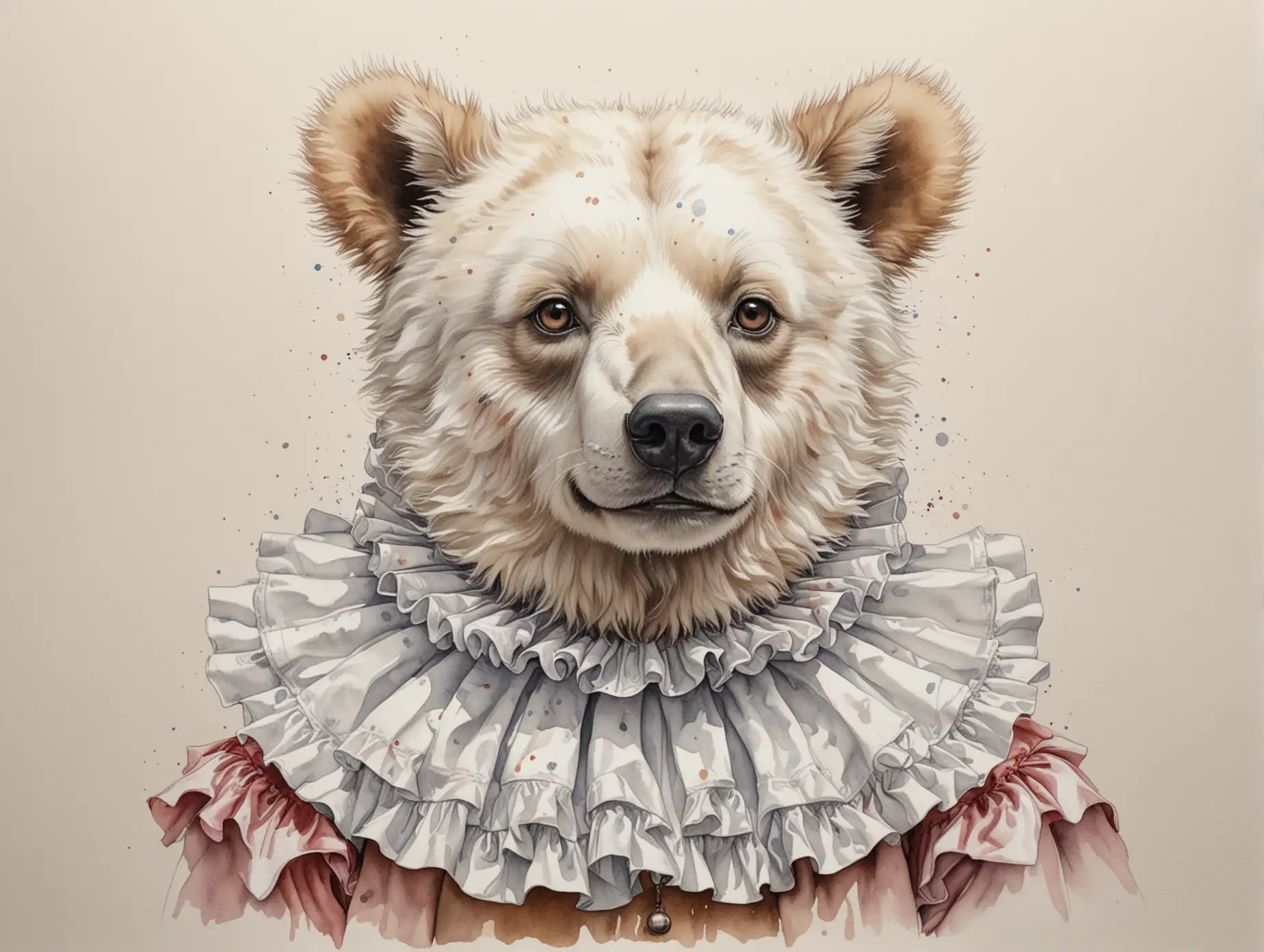 Bear-Wearing-a-Ruffled-Pierrot-Collar-in-Watercolor-Drawing