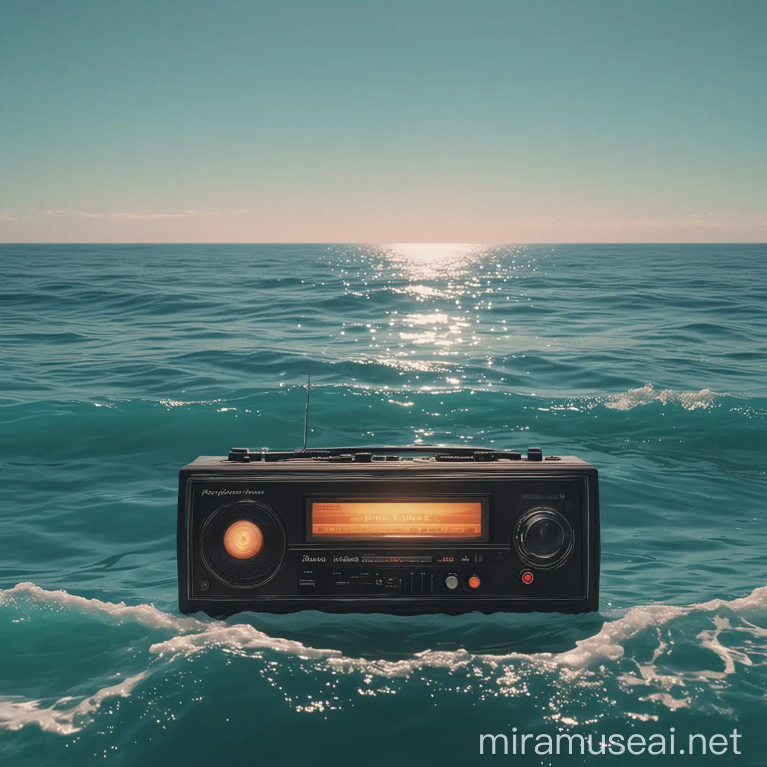 Hyperrealistic Radiowaves Blending into Aqua Blue Ocean