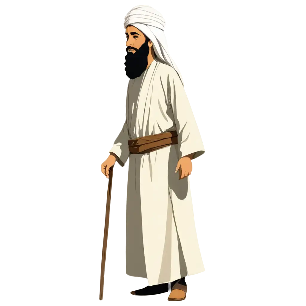 Cartoon-PNG-Image-of-a-WhiteRobed-Bearded-Middle-Eastern-Man-in-Turban-and-Traditional-Clothing