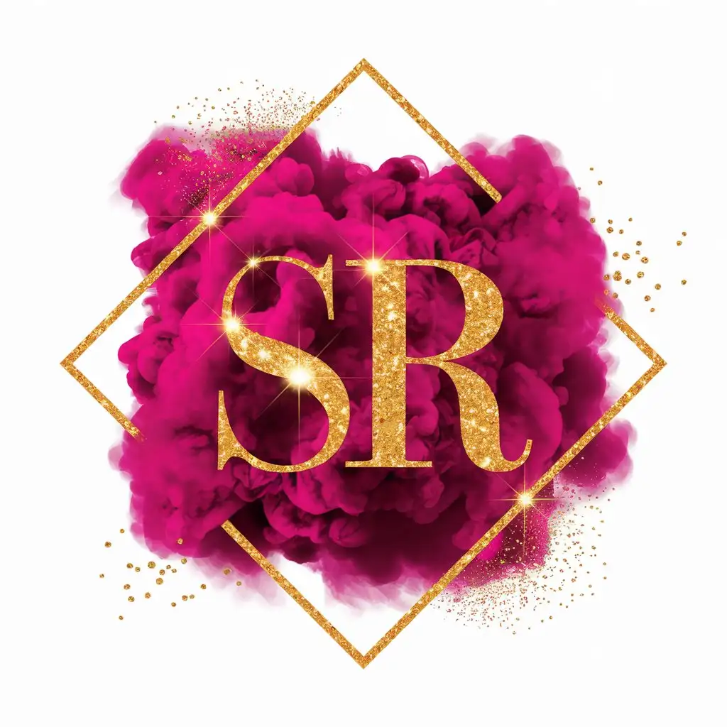 LOGO Design for SR Golden Letters with Fuchsia Smoke and Glitter Dust for Beauty Spa