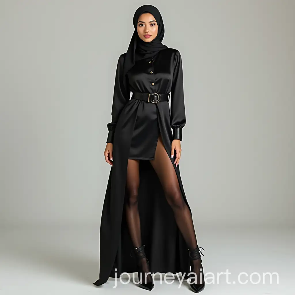 Elegant-Fashion-Look-with-Hijab-Heels-and-Satin-Black-Dress
