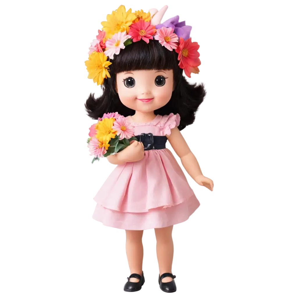 Celebrate-with-a-Joyful-Happy-Birthday-PNG-Featuring-Flowers-and-a-Doll