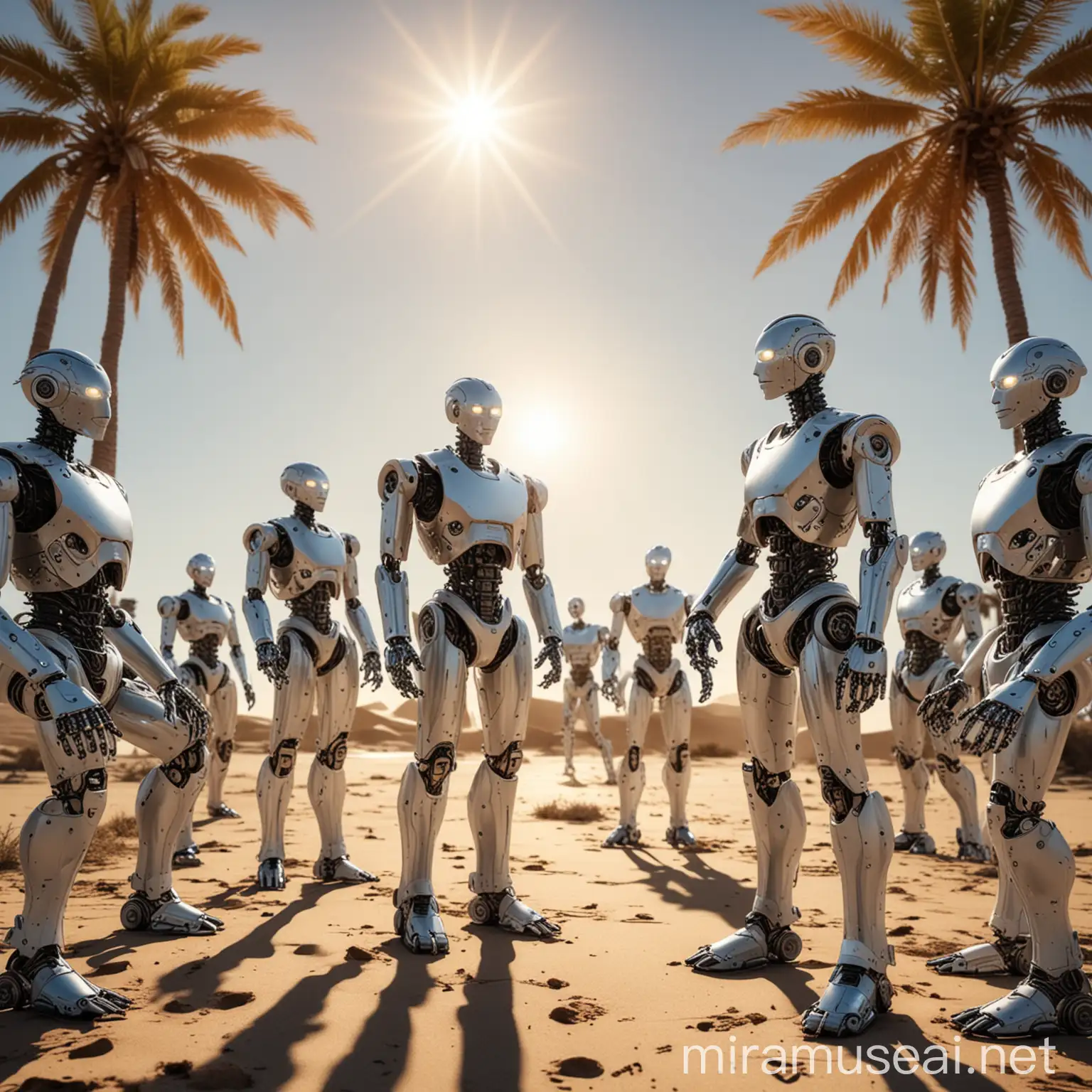 Humanoid Cyborg Robots CEO Members Managing Operations in Sunlight