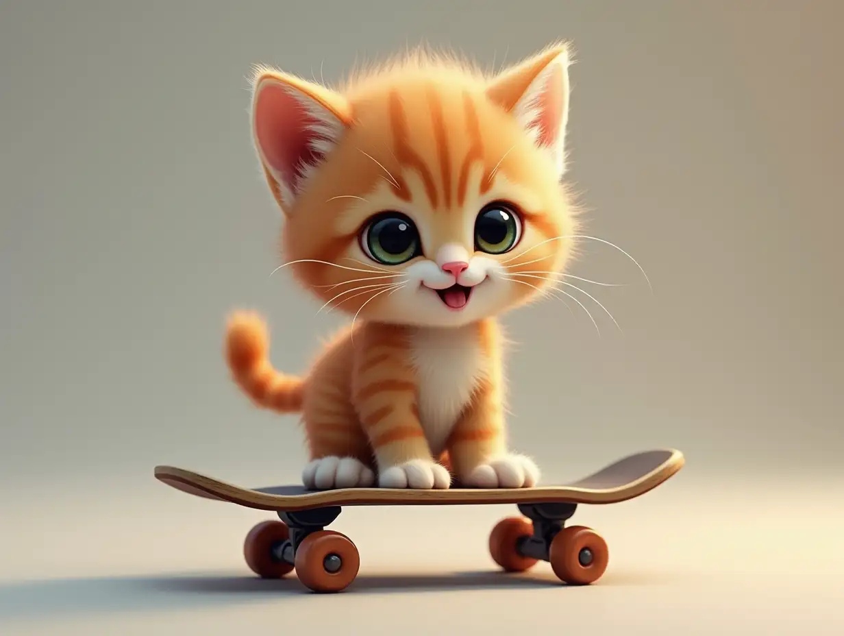 design a photorealistic kitten baby, that rides on a skateboard