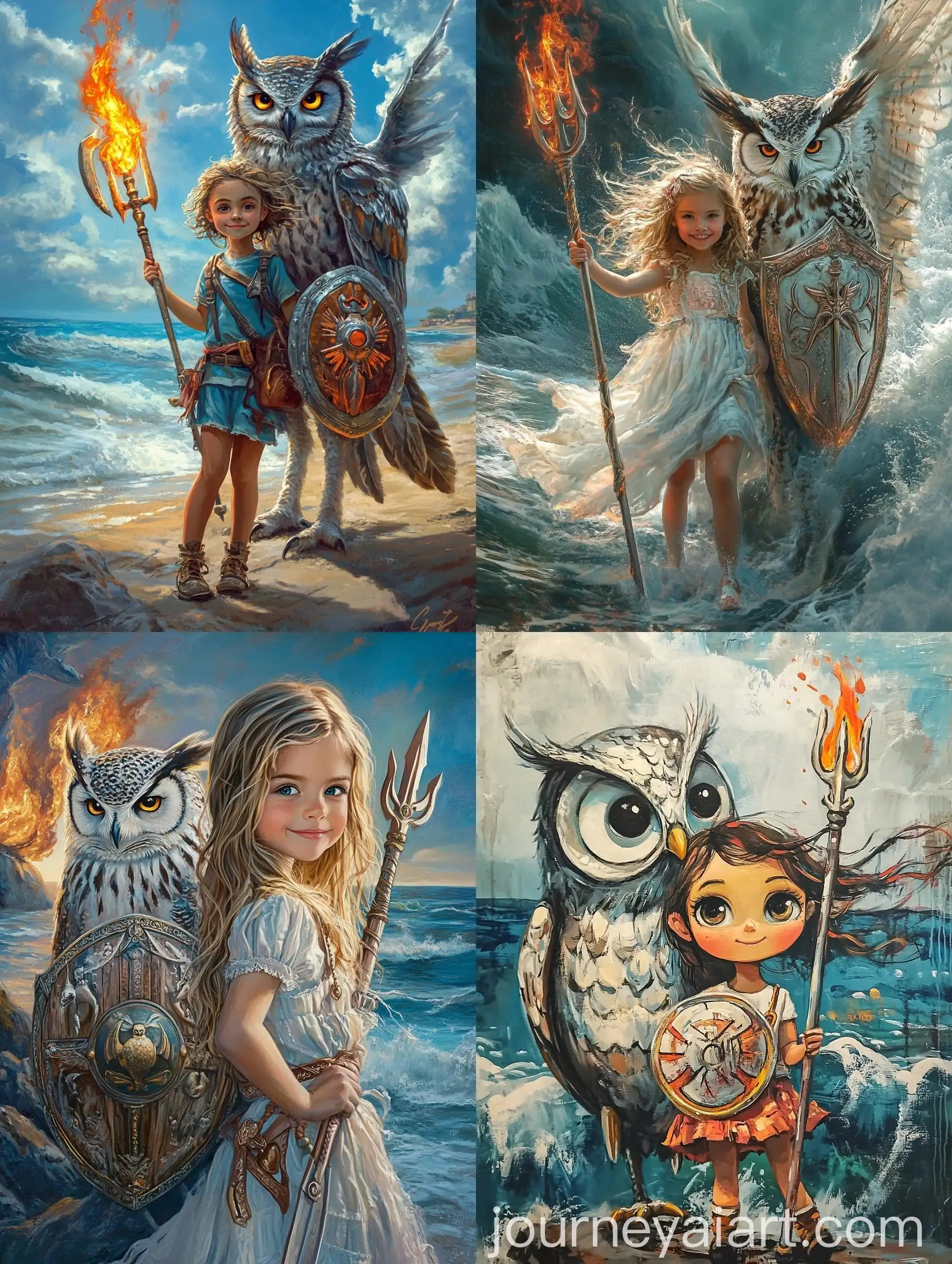 Smiling-Girl-with-Metallic-Silver-Owl-Guardian-on-Ocean-Backdrop