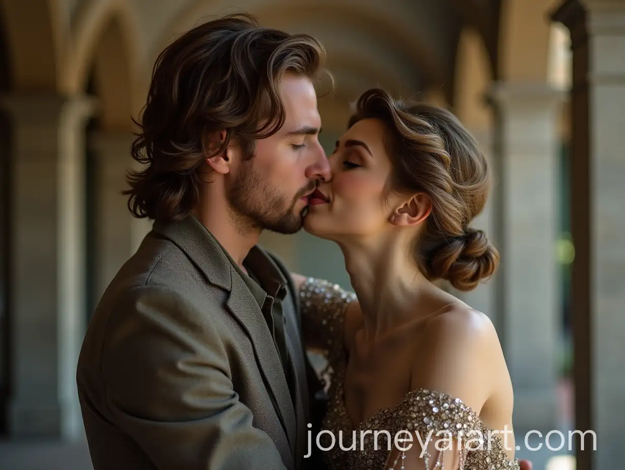 Man-with-Brown-Hair-Hugging-and-Kissing-Luxurious-Statue-of-Woman