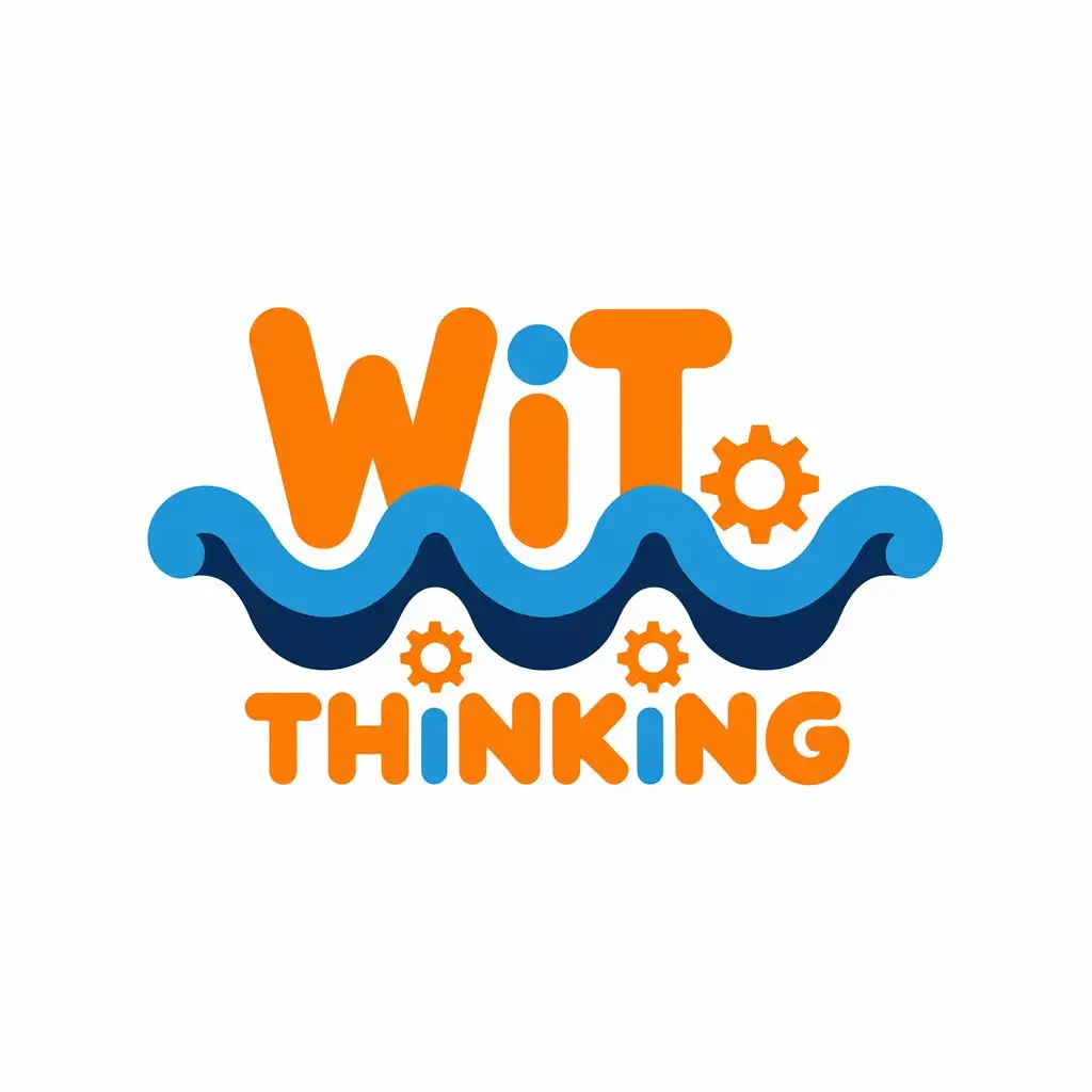 LOGO-Design-For-Wit-Thinking-Blue-Waves-Orange-Letters-Grey-Gears