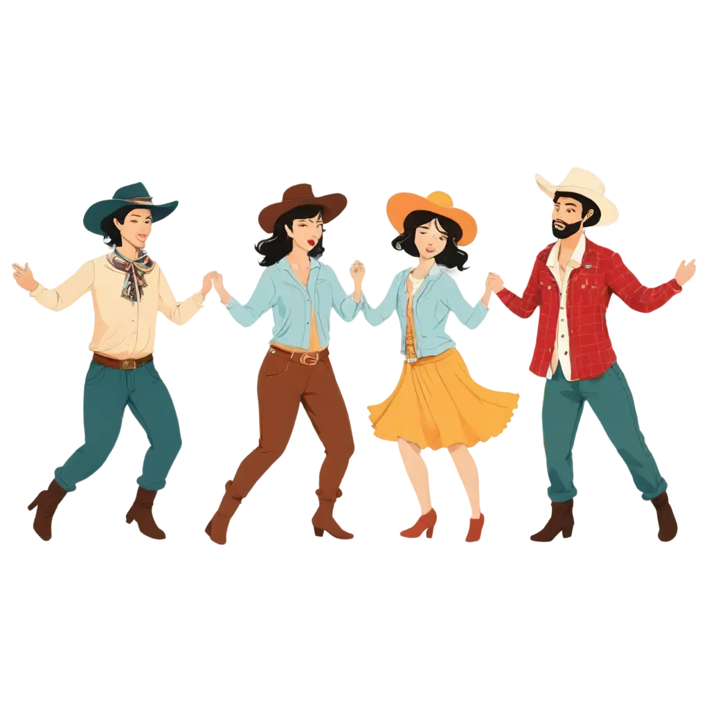 PNG-Illustration-5-People-Line-Dancing-in-Country-Costumes-with-Color