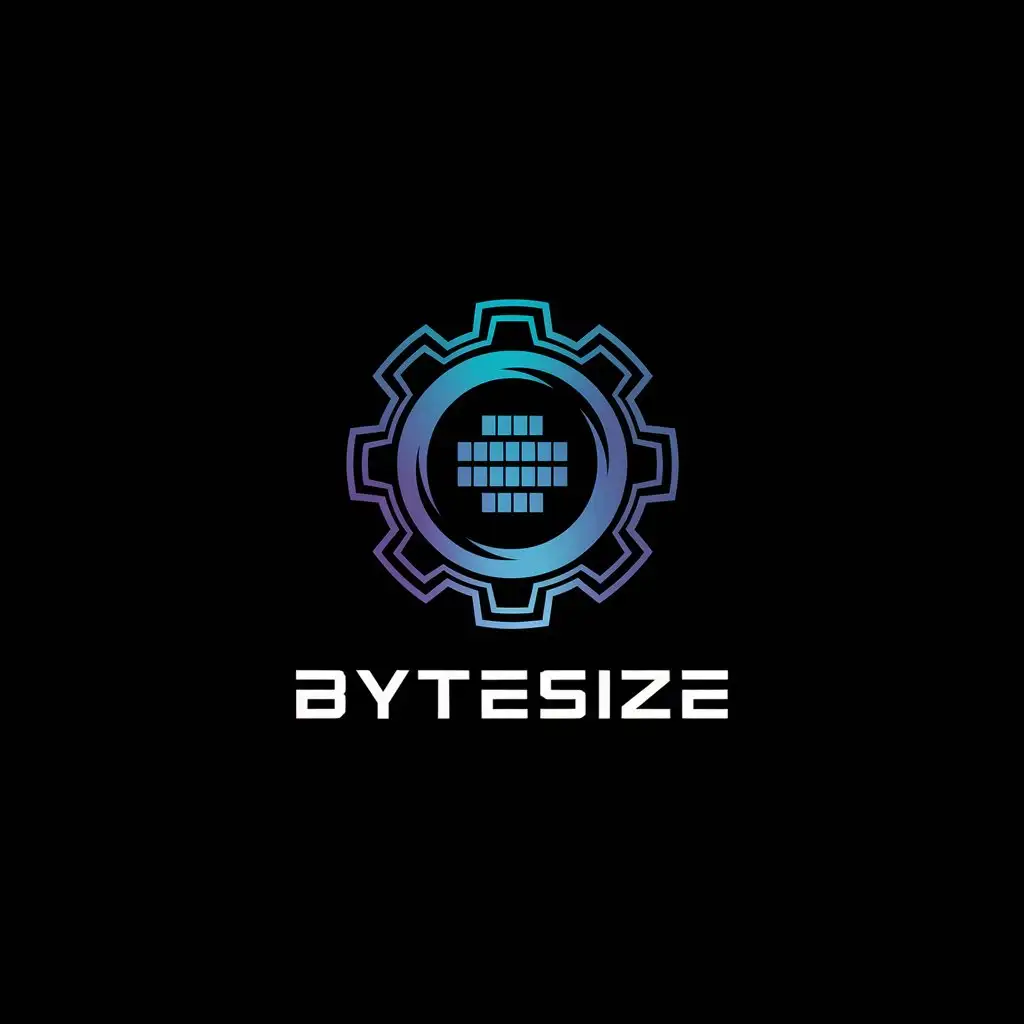 LOGO Design for ByteSize Electric Blue Black with Data Byte and Gear Symbol for Tech Explainer Channel