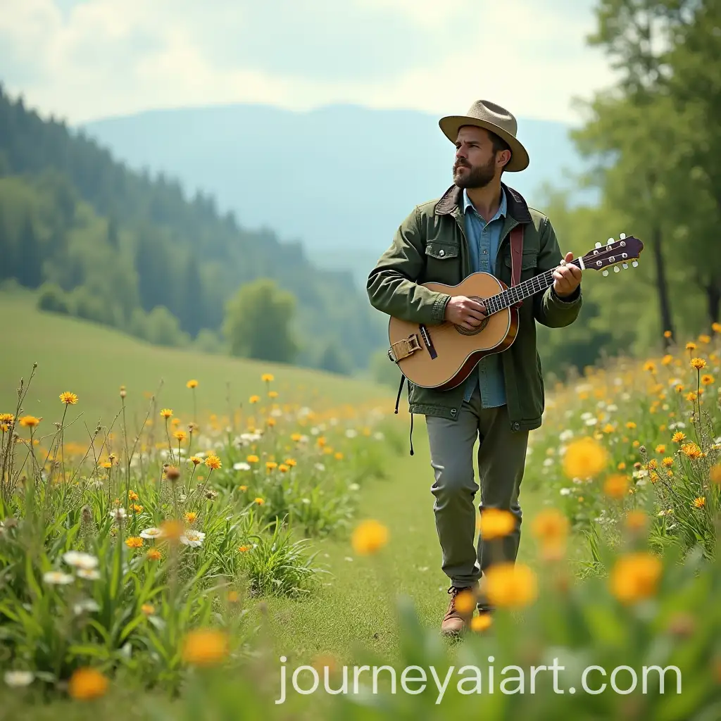 Musician-Walking-Through-Green-ValleyAI-Image-Prompt-Expansion-Playing-Mandolin-with-Spring-Flowers
