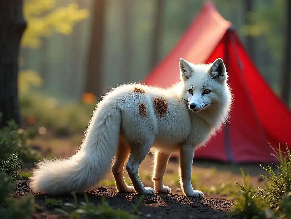 Arctic-Fox-with-Wound-and-Bushy-Tail-in-a-Camping-Scene