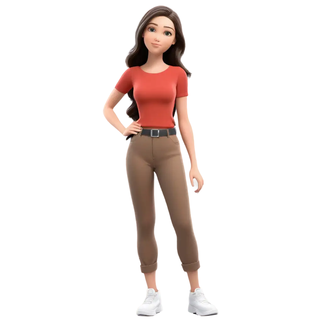 3D-Teen-Girl-PNG-Image-in-Red-Top-and-Brown-Trousers-for-Creative-Projects