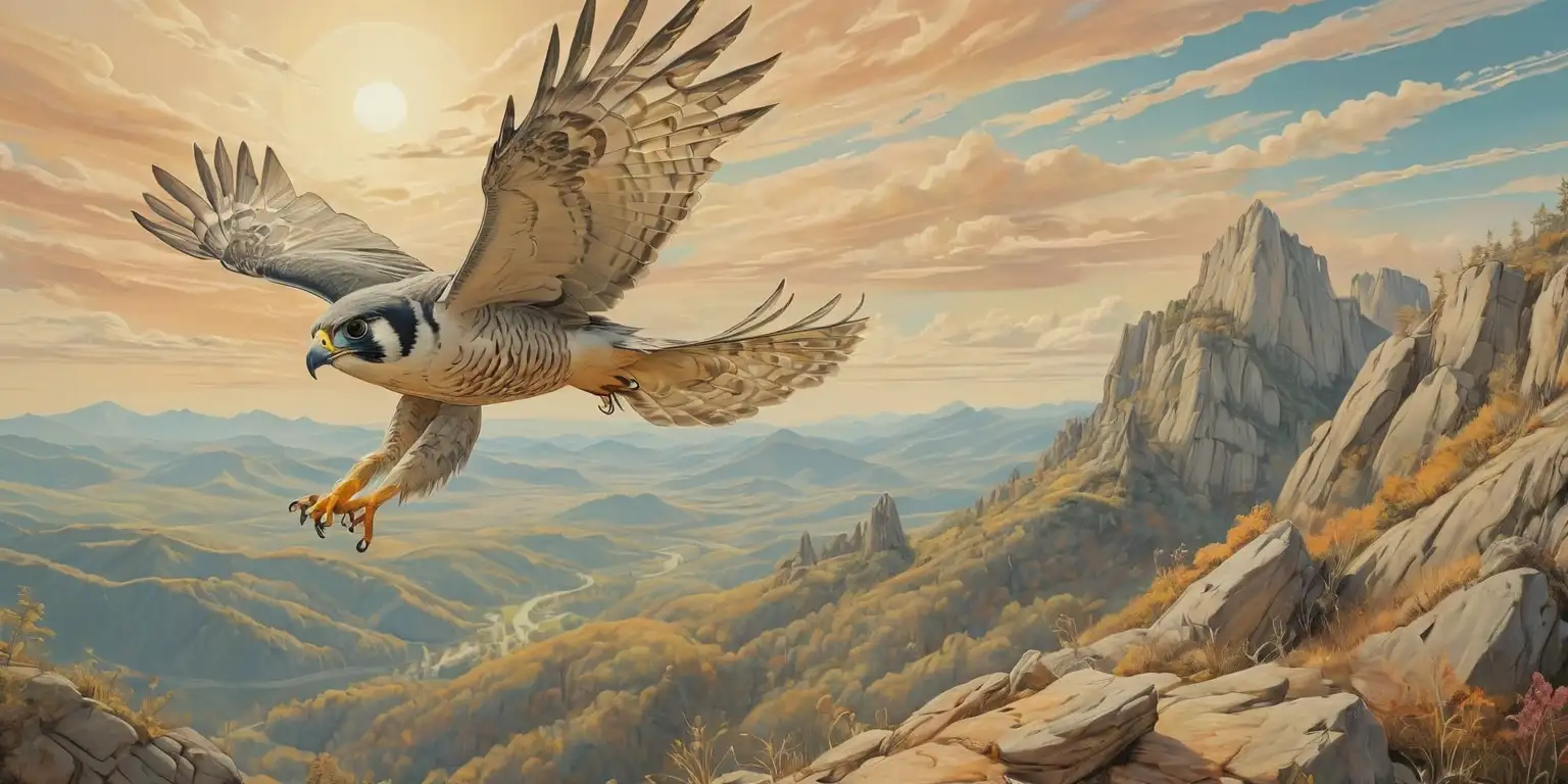 Surreal Appalachian Mountains with a Peregrine Falcon in Dali Style