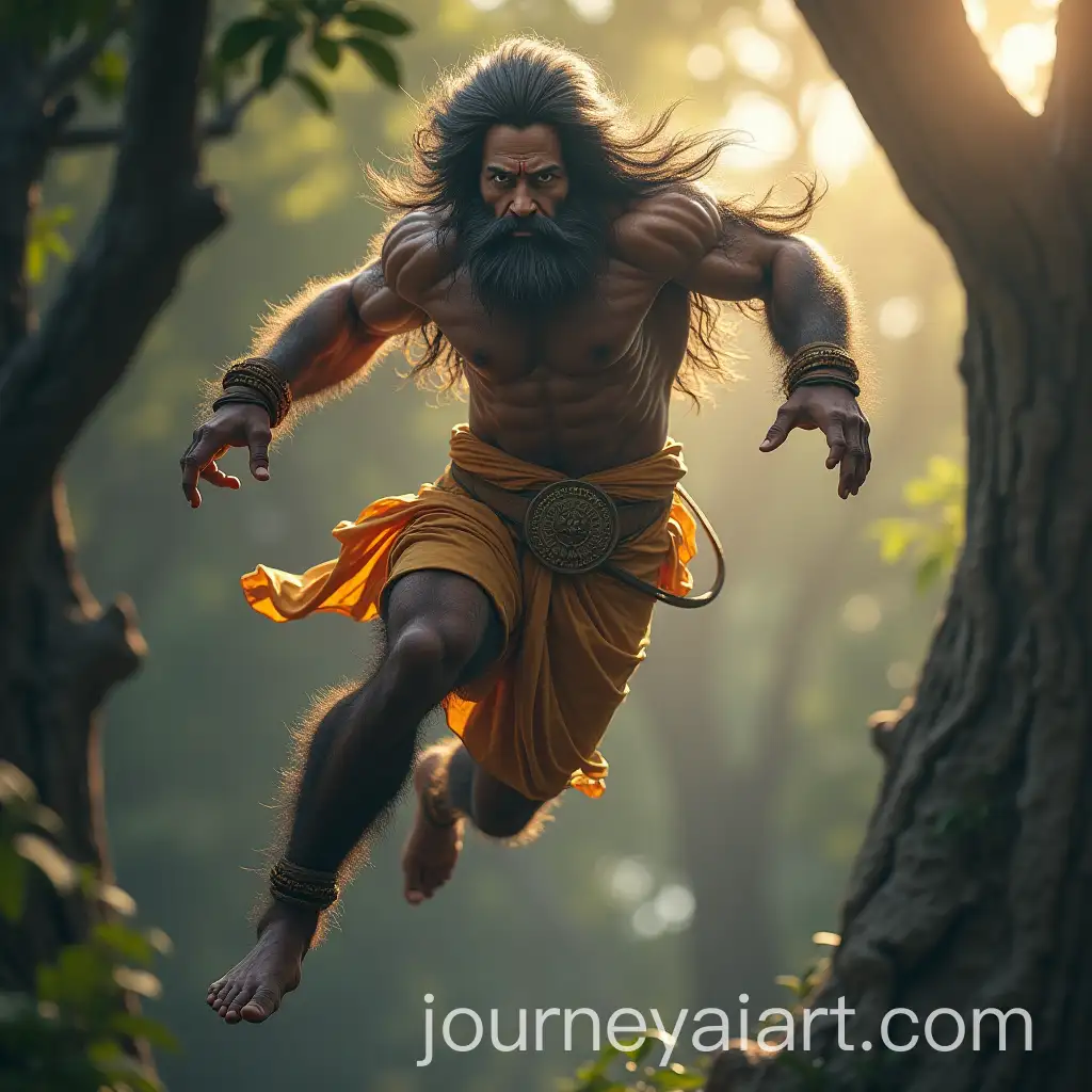 Lord-Hanuman-as-a-Bodybuilder-Jumping-from-a-Tree-in-Powerful-and-Serene-Forms