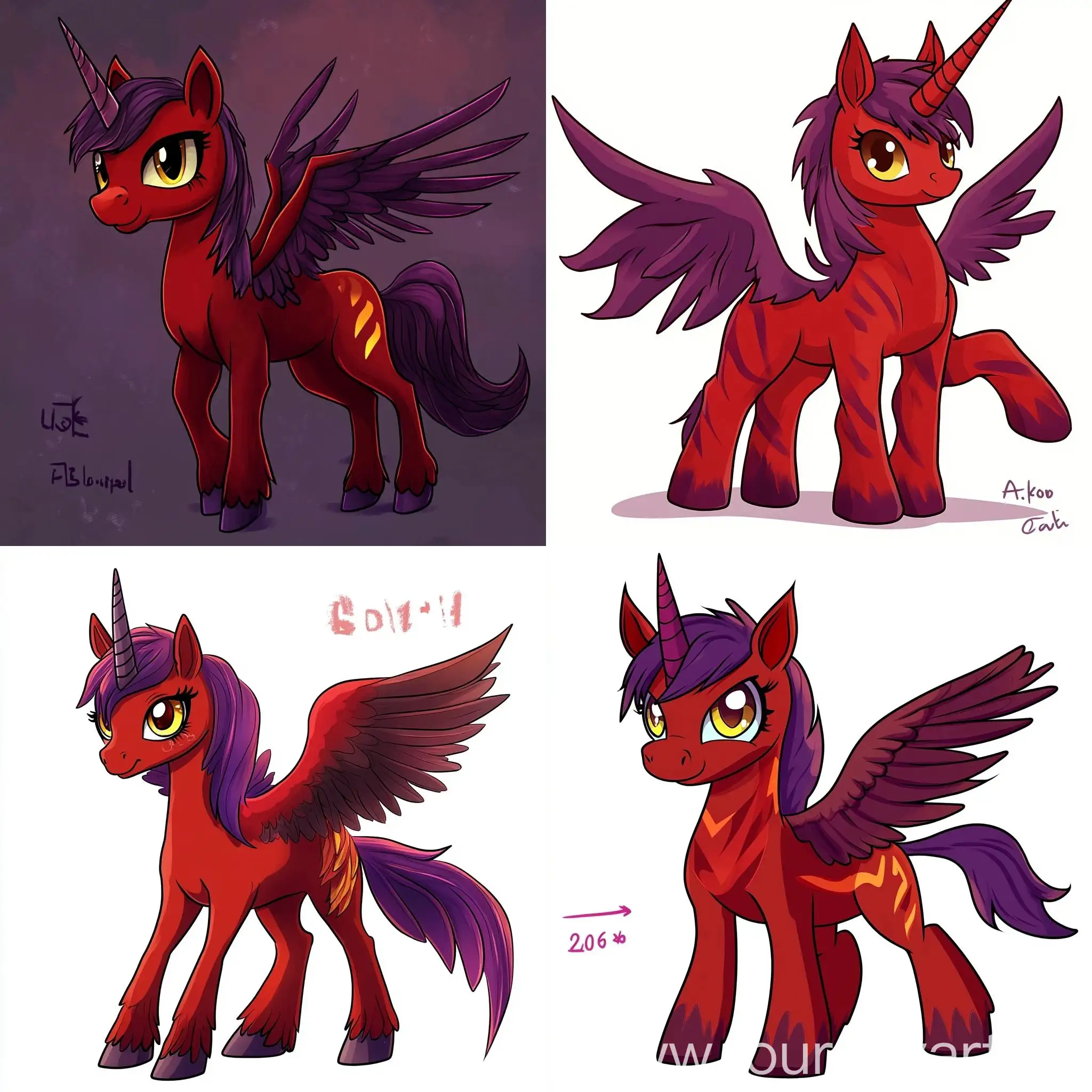 Majestic-Red-Winged-Unicorn-Pony-with-Purple-Mane-and-Horn